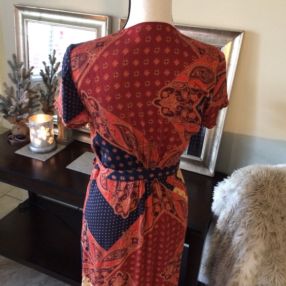 VICI boho maxi wrap dress short sleeve V neck M - Picture 6 of 11